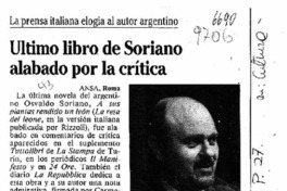 Ultimo libro de Soriano alabado por la crítica  [artículo].