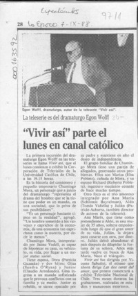 "Vivir así" parte el lunes en canal católico  [artículo].