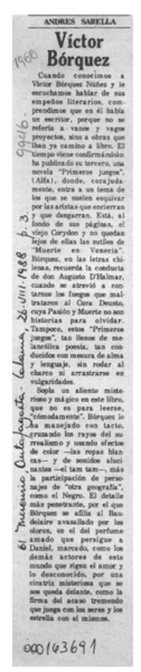 Víctor Bórquez  [artículo] Andrés Sabella.