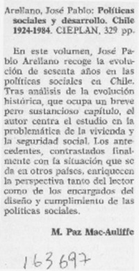 Políticas sociales y desarrollo, Chile 1924-1984