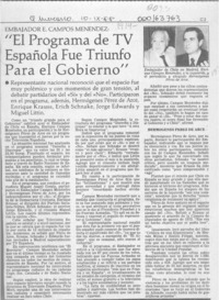 "El Programa de TV española fue triunfo para el gobierno"  [artículo].