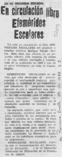 En circulación libro de "Efemérides escolares"