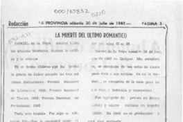 La muerte del último romántico  [artículo] L. E. Rojas.