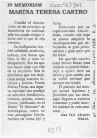 Marina Teresa Castro  [artículo] Ana Iris Alvarez Núñez.
