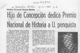 Hijo de Concepción dedica Premio Nacional de Historia a U. penquista  [artículo].