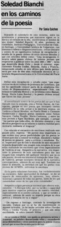 Soledad Bianchi, en los caminos de la poesía