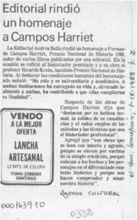 Editorial rindió un homenaje a Campos Harriet  [artículo].