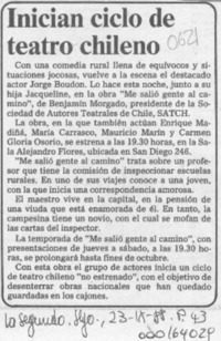 Inician ciclo de teatro chileno  [artículo].