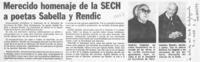 Merecido homenaje de la SECH a poetas Sabella y Rendic  [artículo].