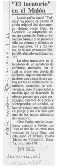 "El Locutorio" en el Malón  [artículo].