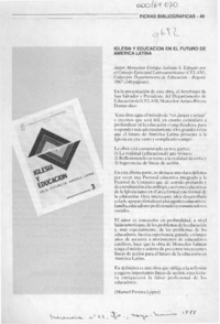 Iglesia y educación en el futuro de América Latina  [artículo] Manuel Pereira López.