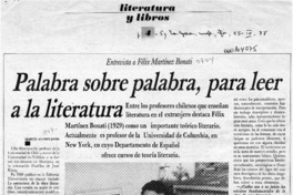 Palabra sobre palabra, para leer a la literatura  [artículo] Manuel Alcides Jofré.