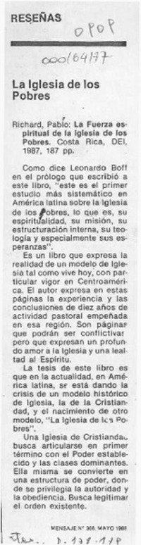 La Iglesia de los pobres  [artículo] J. Aldunate.