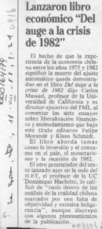 Lanzaron libro económico "Del auge a la crisis de 1982"  [artículo].
