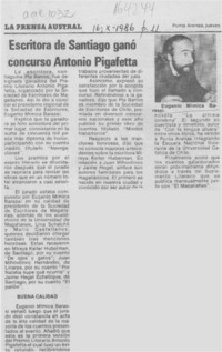 Escritora de Santiago ganó concurso Antonio Pigafetta