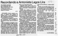 Recordando a Antonieta Lagos Lira  [artículo] Luis Jara Sánchez.