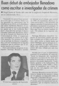 Buen debut de embajador Benadava como escritor e investigador de crimen