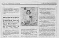 Viviana Benz, poetisa, "Hay que buscar la armonía -- " (entrevista)