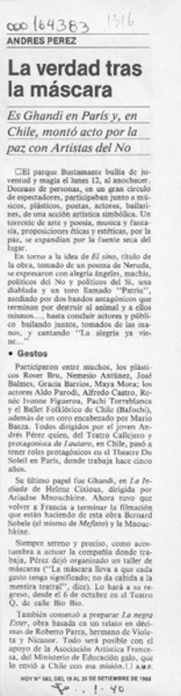 La verdad tras la máscara  [artículo] A. M. F.