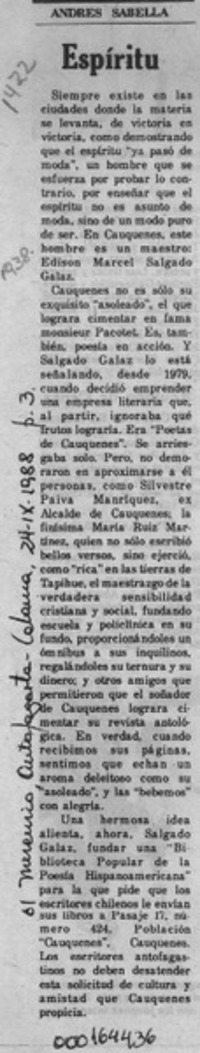 Espíritu  [artículo] Andrés Sabella.