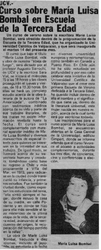 Curso sobre María Luisa Bombal en Escuela de la Tercera Edad