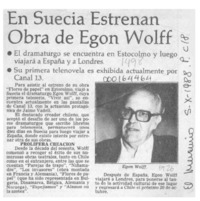 En Suecia estrenan obra de Egon Wolff  [artículo]
