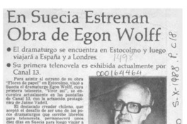 En Suecia estrenan obra de Egon Wolff  [artículo]