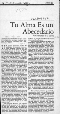 Tu alma es un abecedario  [artículo] Fernando de la Lastra.