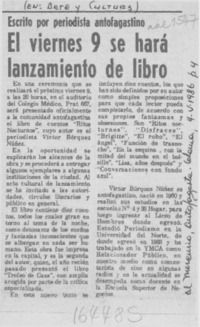 El Viernes 9 se hará lanzamiento de libro