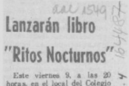 Lanzarán libro "Ritos nocturnos"