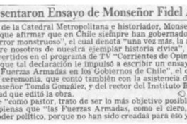 Presentaron ensayo de Monseñor Fidel Araneda  [artículo].