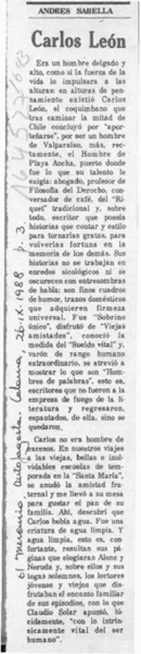 Carlos León  [artículo] Andrés Sabella.