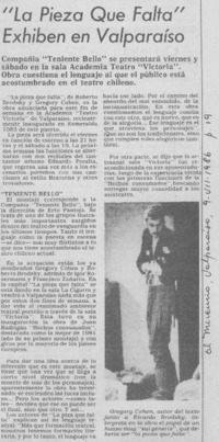 "La Pieza que falta" exhiben en Valparaíso