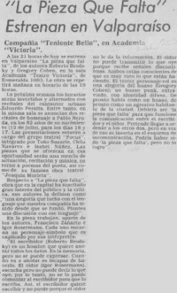 "La Pieza que falta" estrenan en Valparaíso