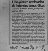 Libro plantea revaloración de instancias democráticas
