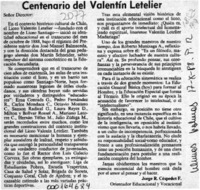 Centenario del Valentín Letelier  [artículo] Jorge R. Céspedes F.