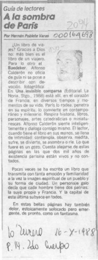 A la sombra de París  [artículo] Hernán Poblete Varas