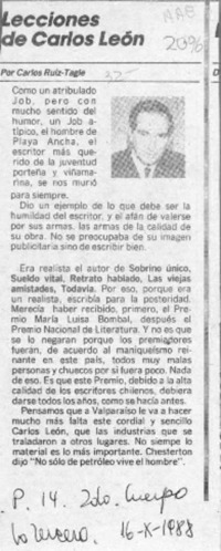 Lecciones de Carlos León  [artículo] Carlos Ruiz-Tagle.