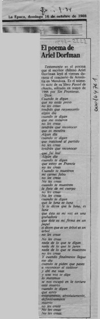El Poema de Ariel Dorfman  [artículo].