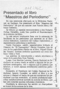Presentado el libro "Maestros del periodismo"  [artículo].