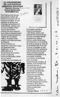 El prusianismo en las Fuerzas Armadas chilenas  [artículo] Sergio Bitar.