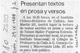 Presentan textos en prosa y versos  [artículo].