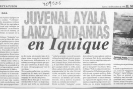 Juvenal Ayala lanza Andanias en Iquique  [artículo] R.R.B.