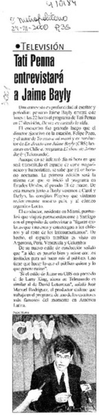 Tati Penna entrevistará a Jaime Bayly  [artículo]
