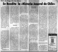 Se reedita la "Historia jeneral de Chile"
