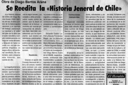 Se reedita la "Historia jeneral de Chile"