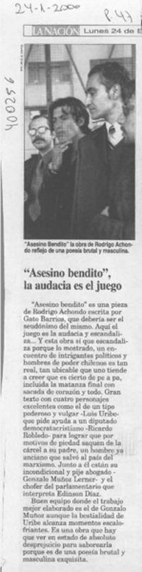 "Asesino bendito", la audacia es el juego  [artículo]