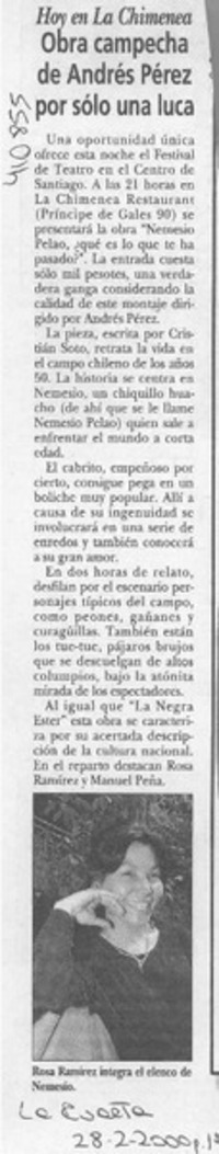 Obra campecha de Andrés Pérez por sólo una luca  [artículo]