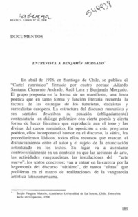 Entrevista a Benjamín Morgado  [artículo] Sergio Vergara Alarcón