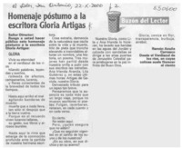 Homenaje póstumo a la escritora Gloria Artigas  [artículo] Ramón Acuña Carrasco